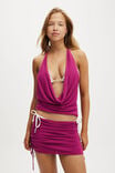 Noa Knit Drape Halter Top, BERRY - example image 4