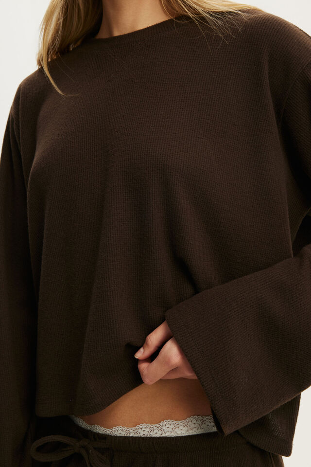 Super Soft Waffle Long Sleeve Top, TOFFEE BEAN
