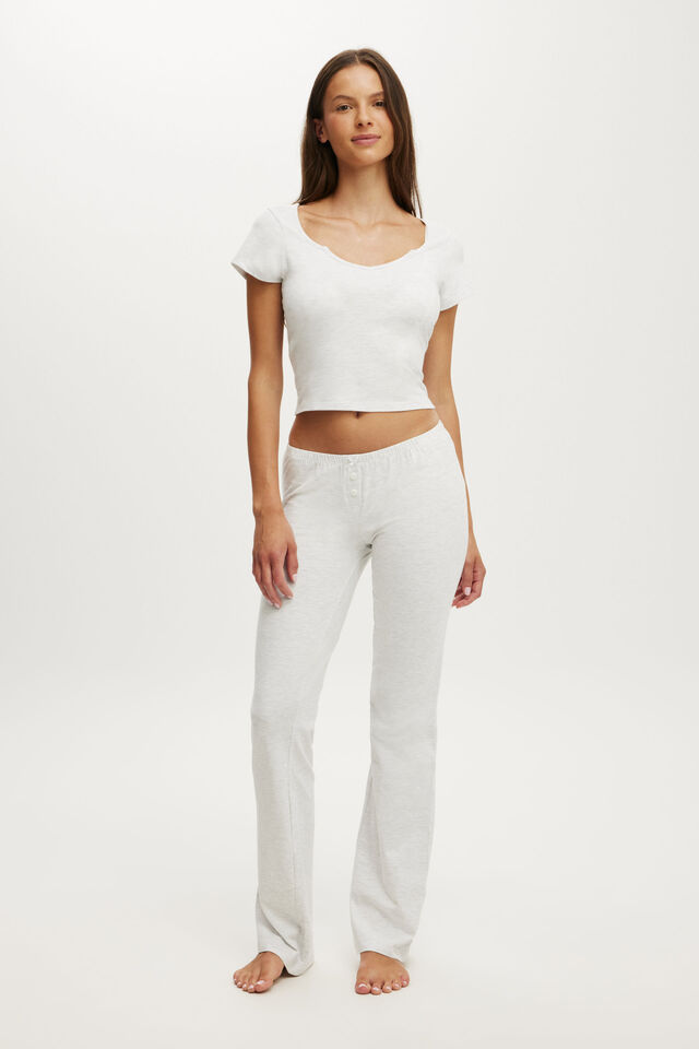 Dreamy Soft Notched Sleep Tee, LIGHT GREY MARLE