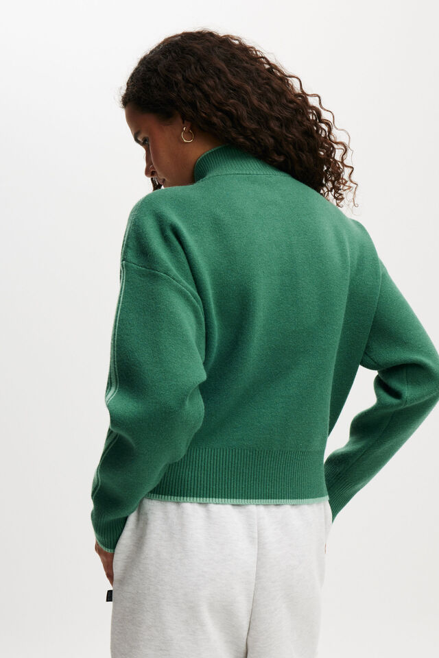 Active Knitted Zip Through Jumper, SPORTY GREEN/MALACHITE GREEN
