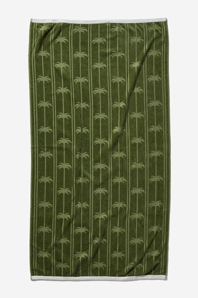 Cotton Beach Towel, STRIPE PALM KHAKI