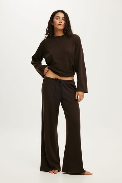 Super Soft Waffle Wide Leg Pant, TOFFEE BEAN