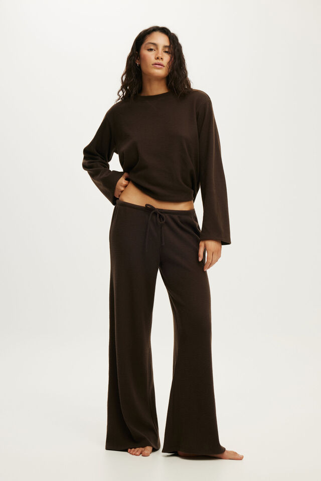 Super Soft Waffle Wide Leg Pant, TOFFEE BEAN