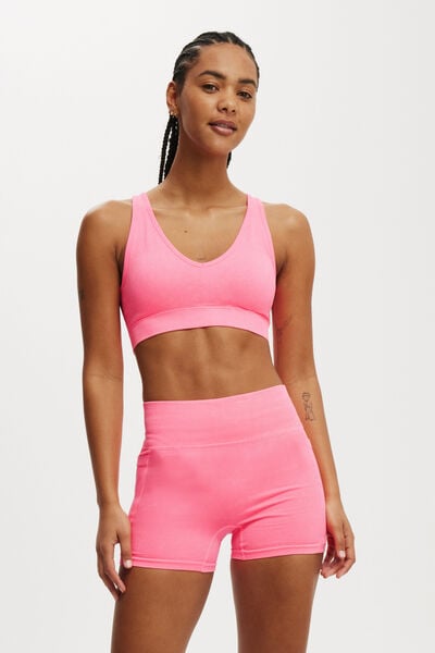 Sutiã - Seamless Plunge Strappy Back Crop, WASHED NEON PINK