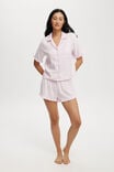 Flannel Short Sleeve Shirt And Short Sleep Set, PINK PINSTRIPE - alternate image 1