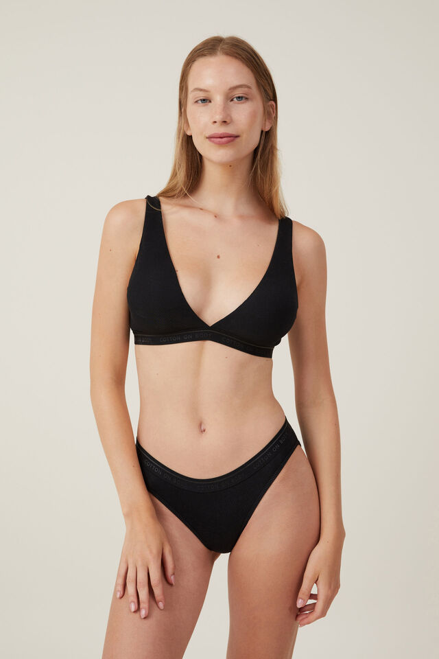 Organic Cotton Branded Rib Bikini Brief, BLACK