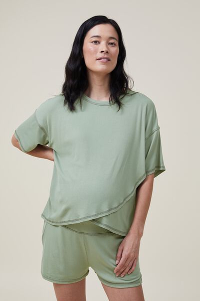 Sleep Recovery Maternity Slouch T-Shirt, GREEN JASPER RIB