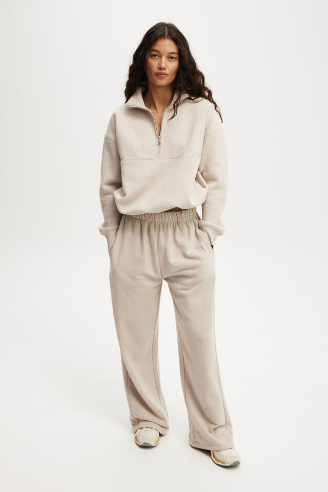 Plush Essential Half Zip Jumper, SESAME MARLE
