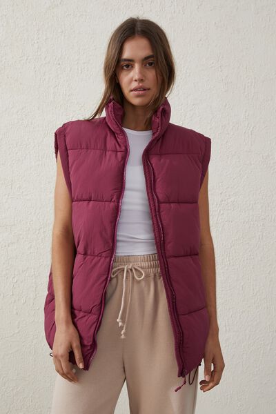The Recycled Mother Puffer Vest, RED PLUM