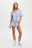 Flannel Short Sleeve Shirt And Short Sleep Set, BLUEBERRY/WHITE/LILAC STRIPE - alternate image 1