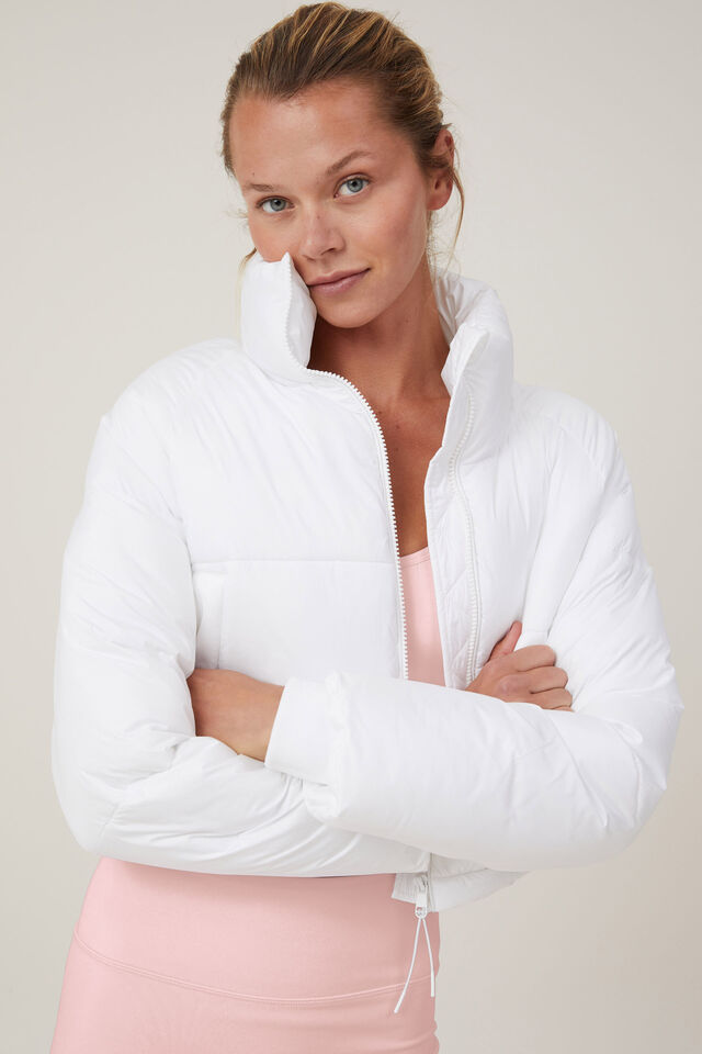 The Mother Puffer Cropped Jacket, WHITE