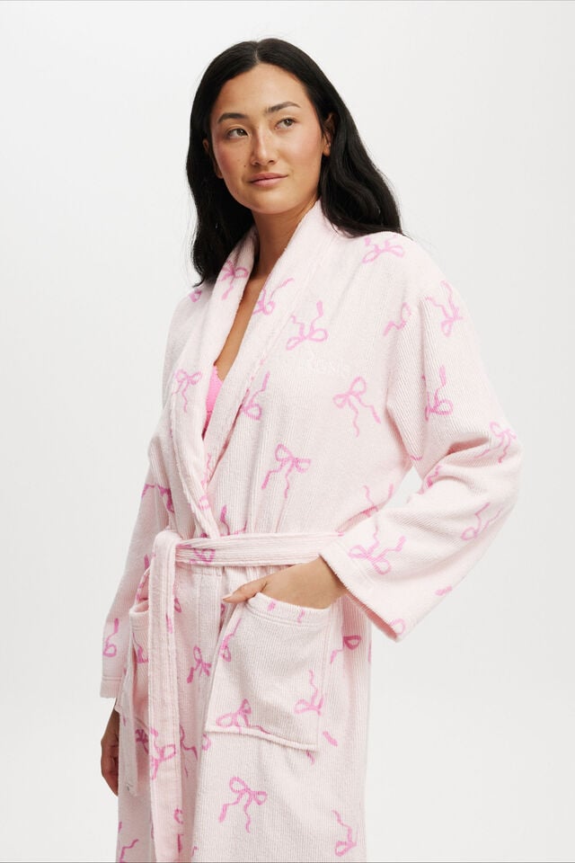 Luxe Terry Robe Personalised, MISSY BOWS/TENDER TOUCH PINK