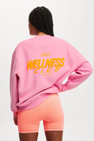 Plush Graphic Crew Sweatshirt, MILLENNIAL PINK/BODY WELLNESS CLUB