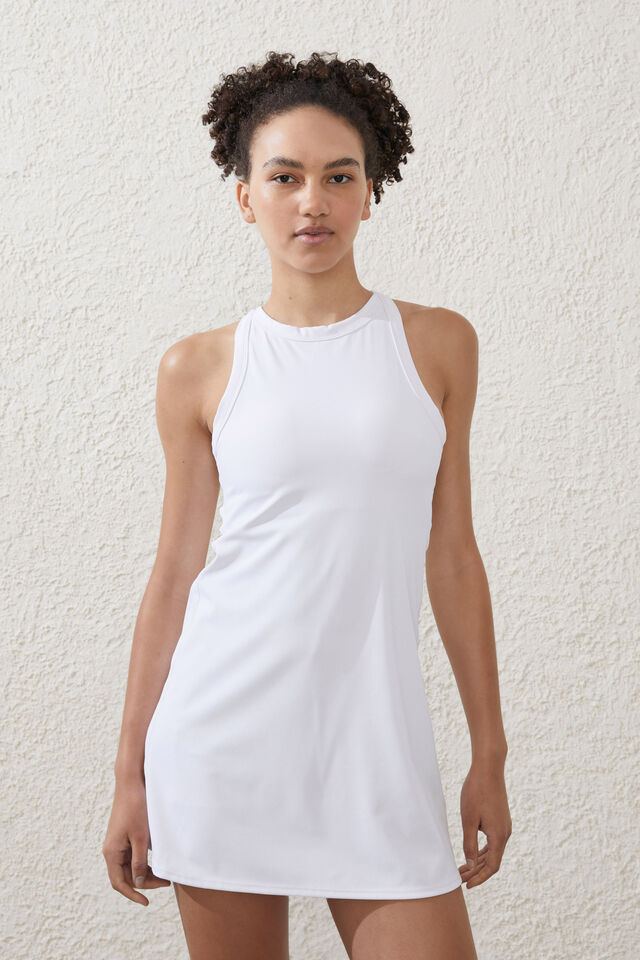 Active Mesh Back Dress, WHITE