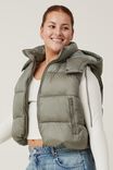 The Recycled Mother Hooded Puffer Vest 2.0, DUSTY KHAKI - alternate image 2