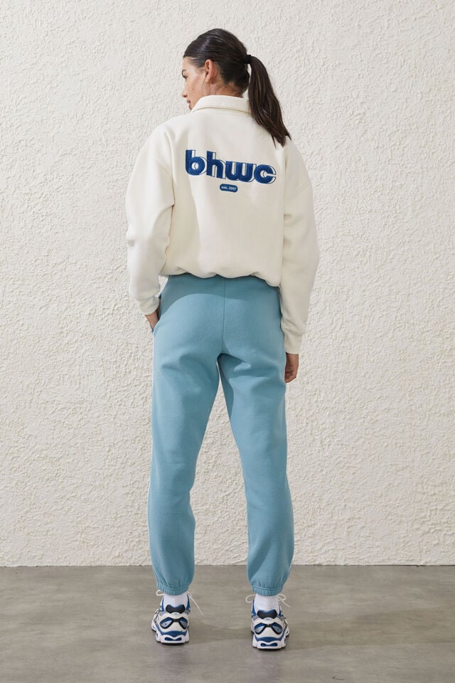Plush Essential Gym Trackpant, STONE BLUE/WHITE