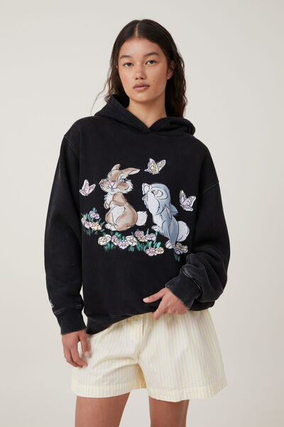Lounge Oversized Fleece Hoodie Personalised, LCN DIS/BAMBI EMBROIDERY AND BUTTERFLIES
