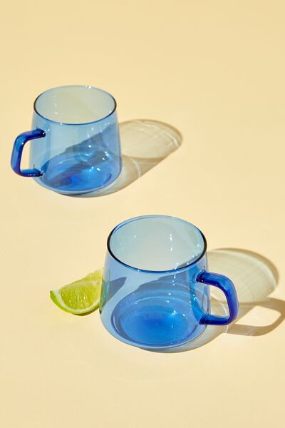 Glass Mug 2Pk, BLUE