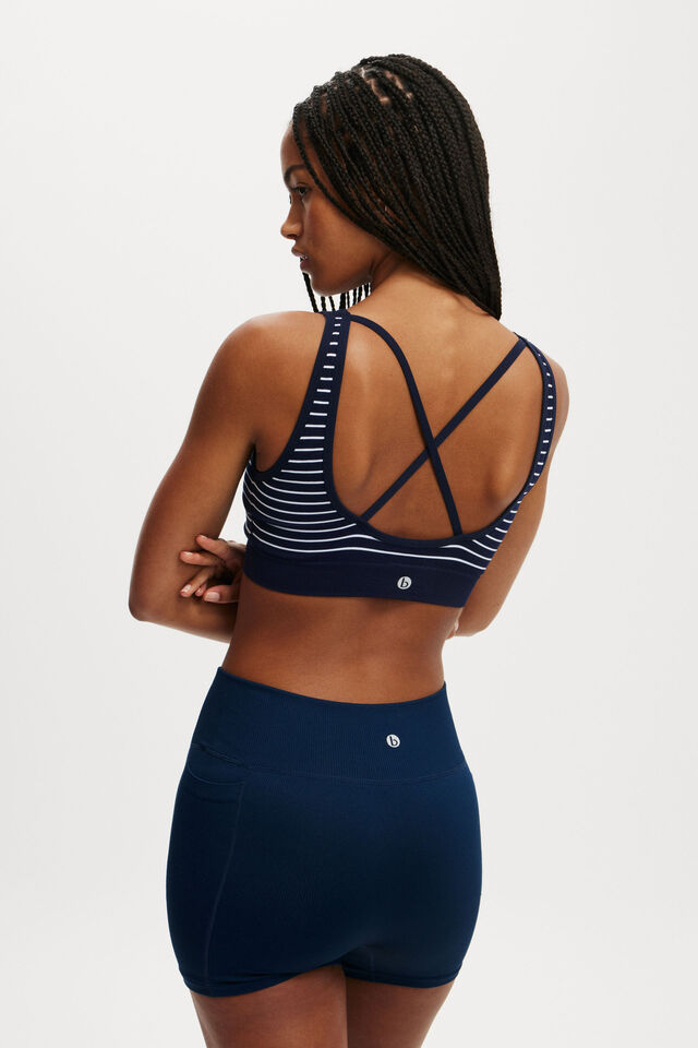 Seamless Plunge Strappy Back Crop, DARK WATER/WHITE STRIPE