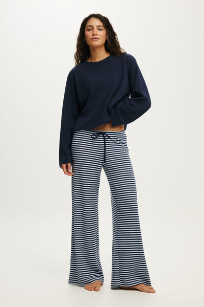 Super Soft Waffle Wide Leg Pant, ELLIE STRIPE VIOLET BLUE/MOON TIDE