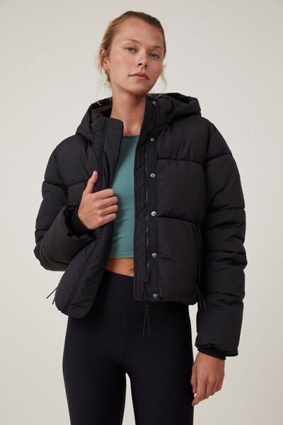 The Mother Puffer Jacket, BLACK