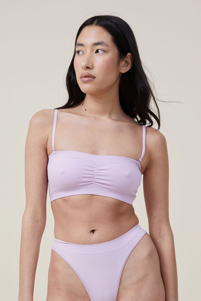 Seamless Gathered Padded Bandeau, ORCHID BLOOM