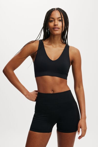 Sutiã - Seamless Plunge Strappy Back Crop, BLACK