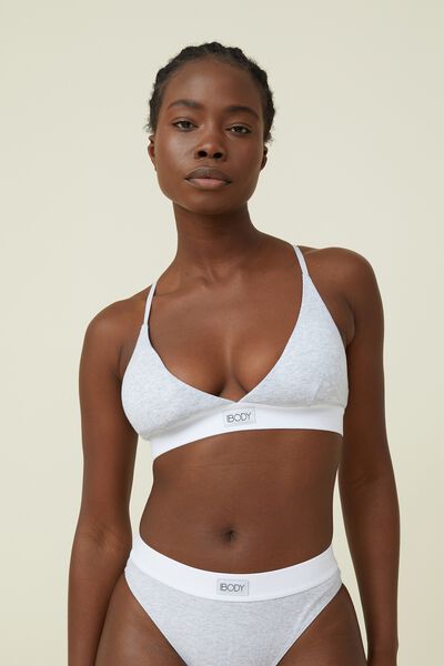 Organic Cotton Triangle Padded Bralette, NEW GREY MARLE