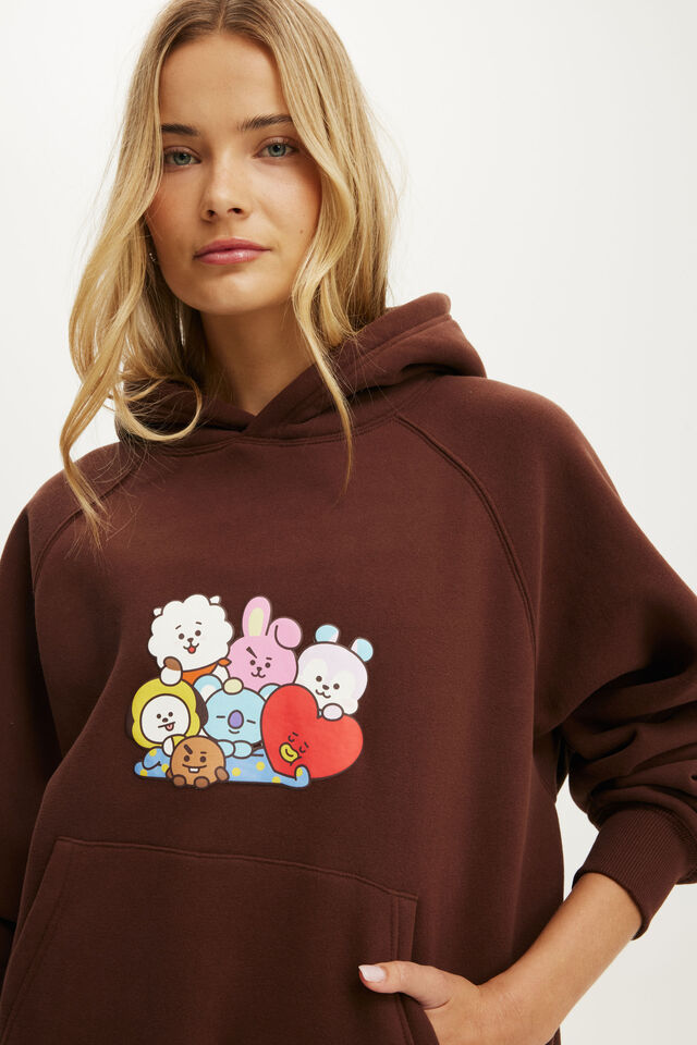 BT21 Plush Graphic Raglan Hoodie, LCN BT21/CHESTNUT