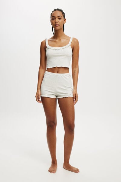 Rib Ruffle Short, LIGHT GREY MARLE