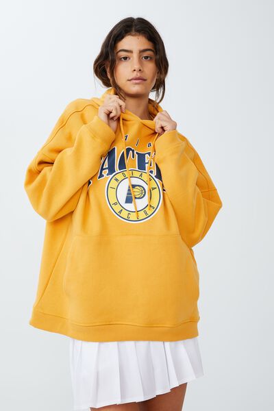 Plush Oversized Graphic Hoodie, OCHRE/NBA LCN INDIANA PACERS