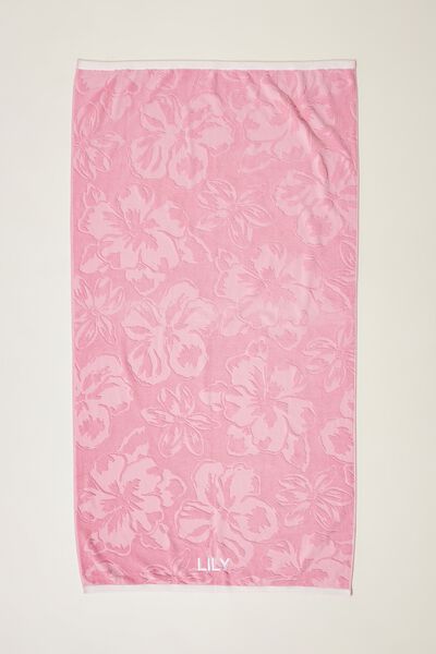 Cotton Beach Towel Personalised, PINK HIBISCUS