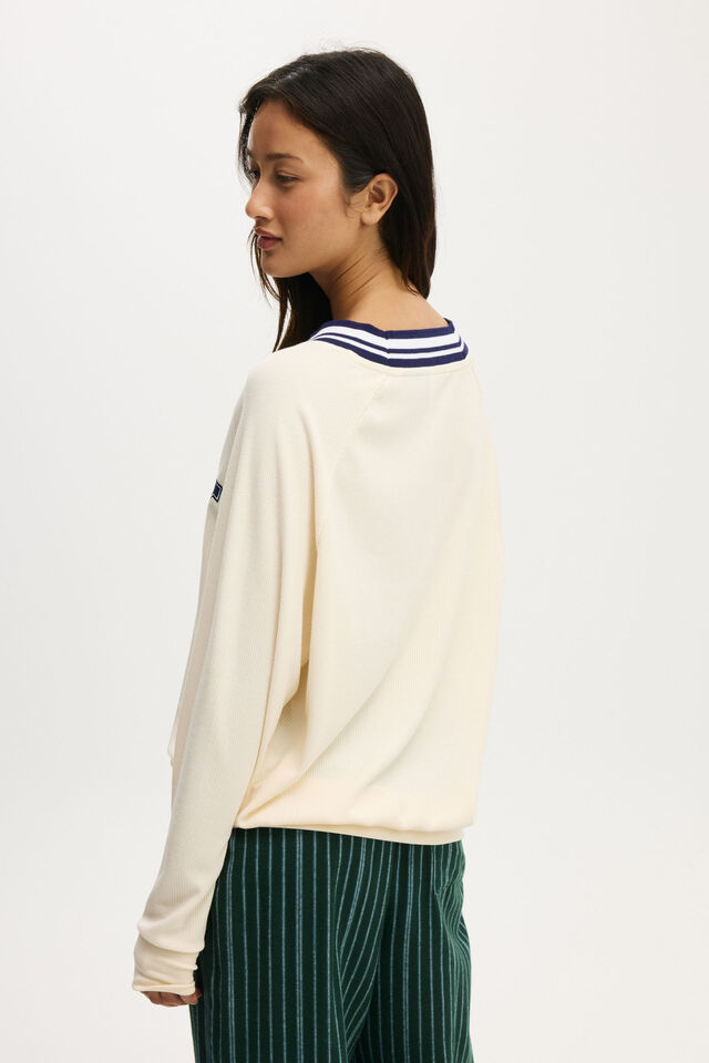 Yale Waffle V Neck Sweater, LCN YALE ANTIQUE WHITE
