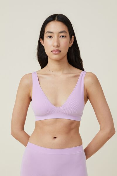 Seamless Double Deep V Padded Bralette, ORCHID BLOOM