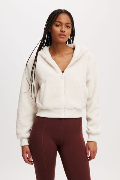 Hooded Sherpa Zip Through Jacket, COCONUT MILK