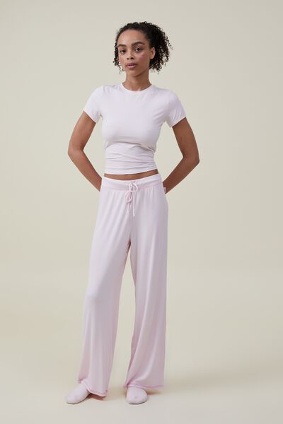 Sleep Recovery Petite Wide Leg Pant, TENDER TOUCH PINK RIB