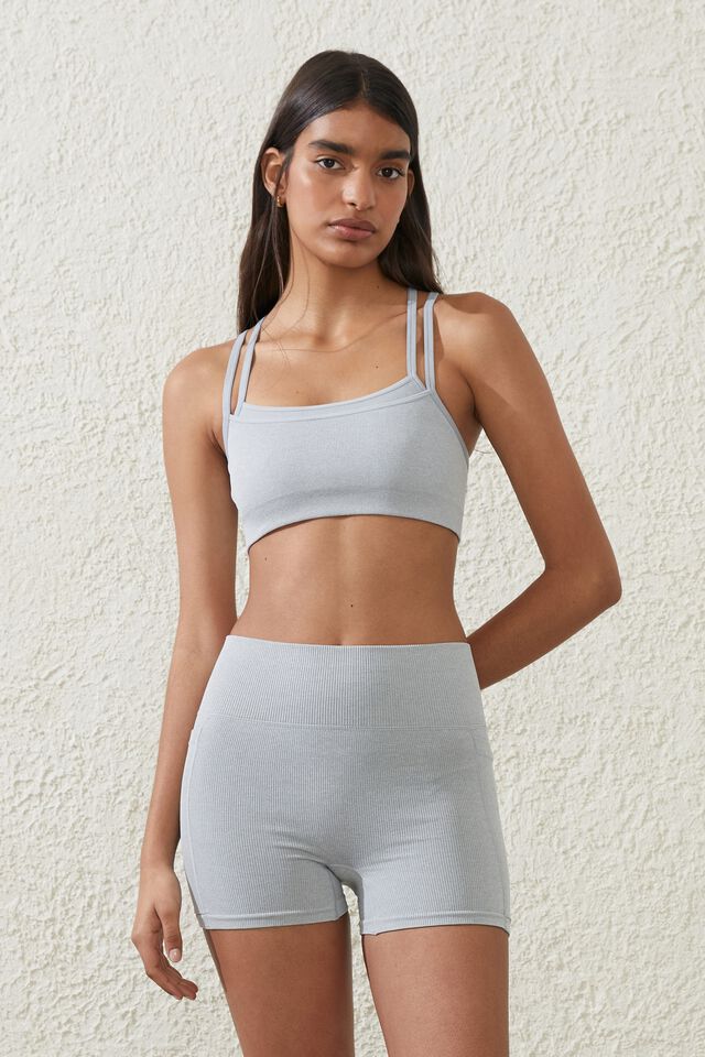 Seamless Double Layer Crop, LIGHT GREY HEATHER MARLE