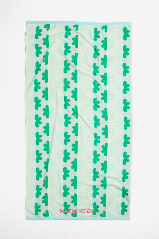 Cotton Beach Towel Personalised, GIGI DAISY STRIPE GREEN