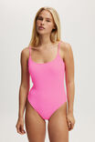 Thin Strap Low Scoop One Piece Cheeky, PINK SORBET CRINKLE - alternate image 4