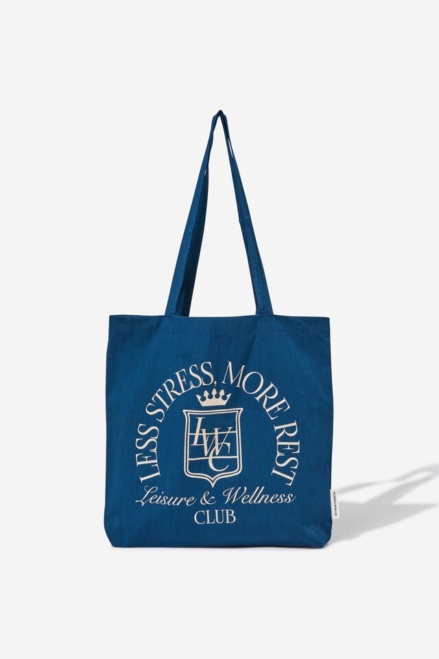 Foundation Typo Tote Bag, STRESS LESS CLUB/NAVY