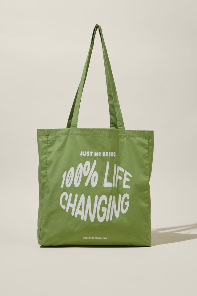 Foundation Adults Recycled Tote Bag, LIFE CHANGING SWEET GREEN