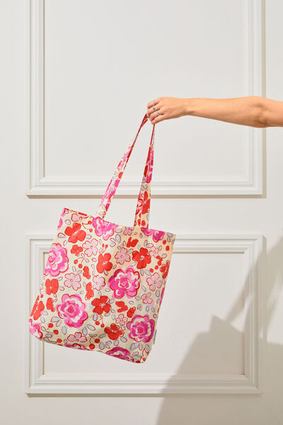 Foundation Body Tote Bag, PINK PEONIES