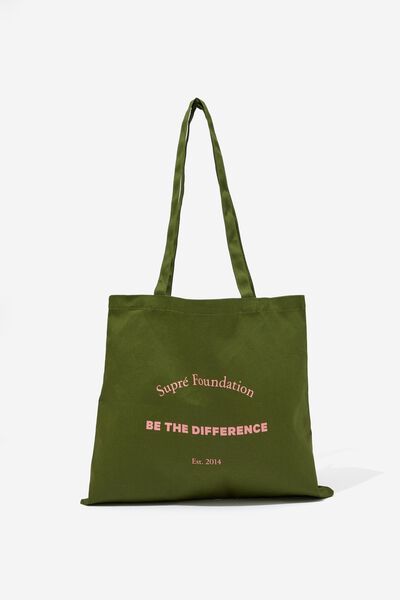 Supré Square Foundation Tote Bag, BE THE DIFFERENCE/KHAKI