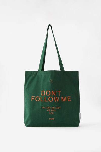 Foundation Typo Tote Bag, DON T FOLLOW ME/ HERITAGE GREEN