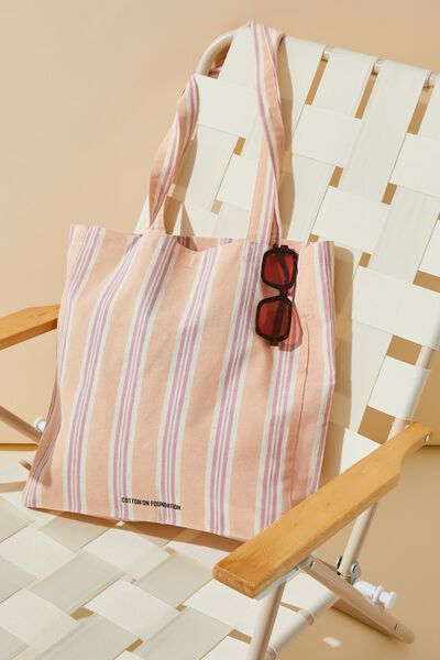 Foundation Body Recycled Tote Bag, PINK VERTICLE STRIPE