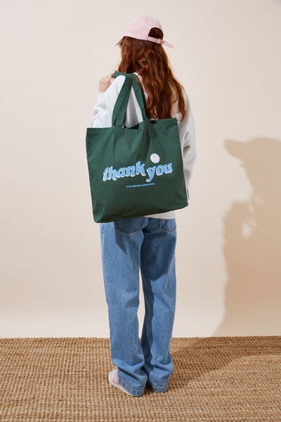 Foundation Adults Tote Bag, THANK YOU/FOREST GREEN