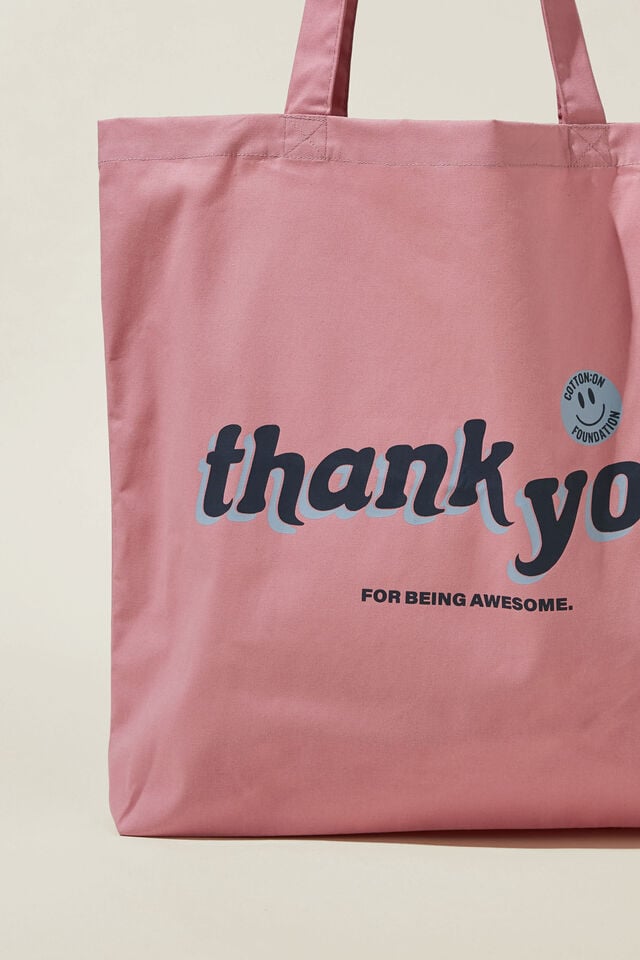 Foundation Adults Tote Bag, THANK YOU/PINK