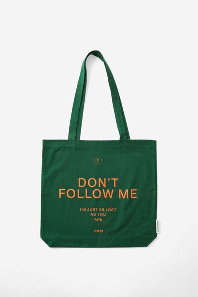 Foundation Typo Tote Bag, DON T FOLLOW ME/ HERITAGE GREEN
