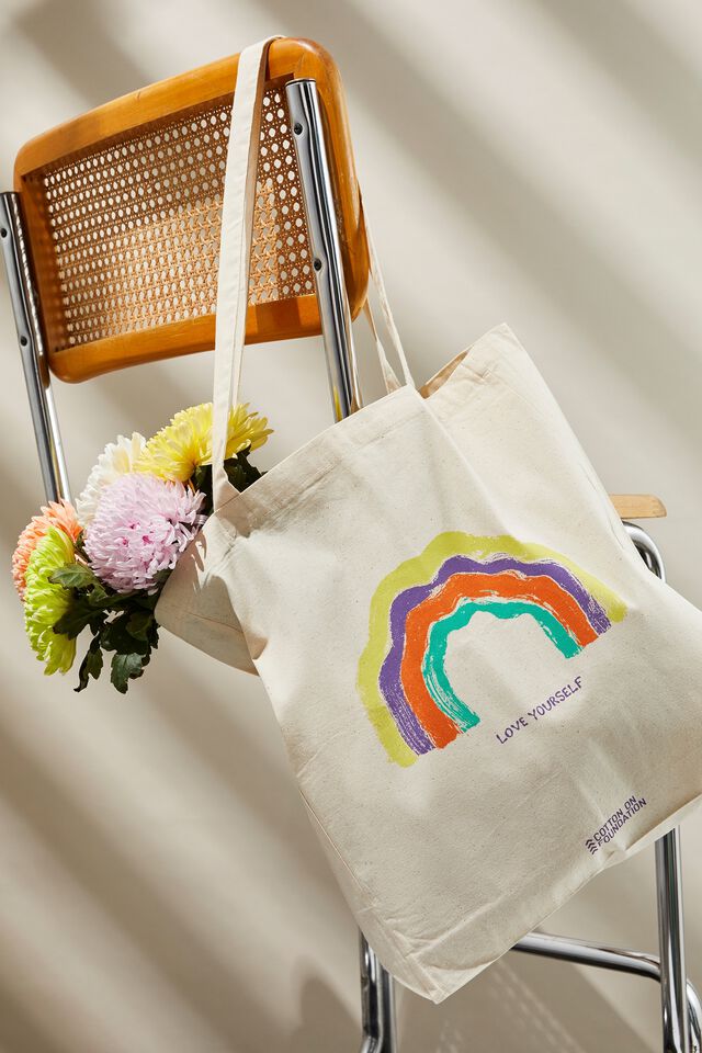 Foundation Typo Organic Tote Bag, LOVE YOURSELF
