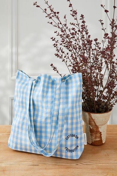 Foundation Adults Tote Bag, LIGHT BLUE GINGHAM